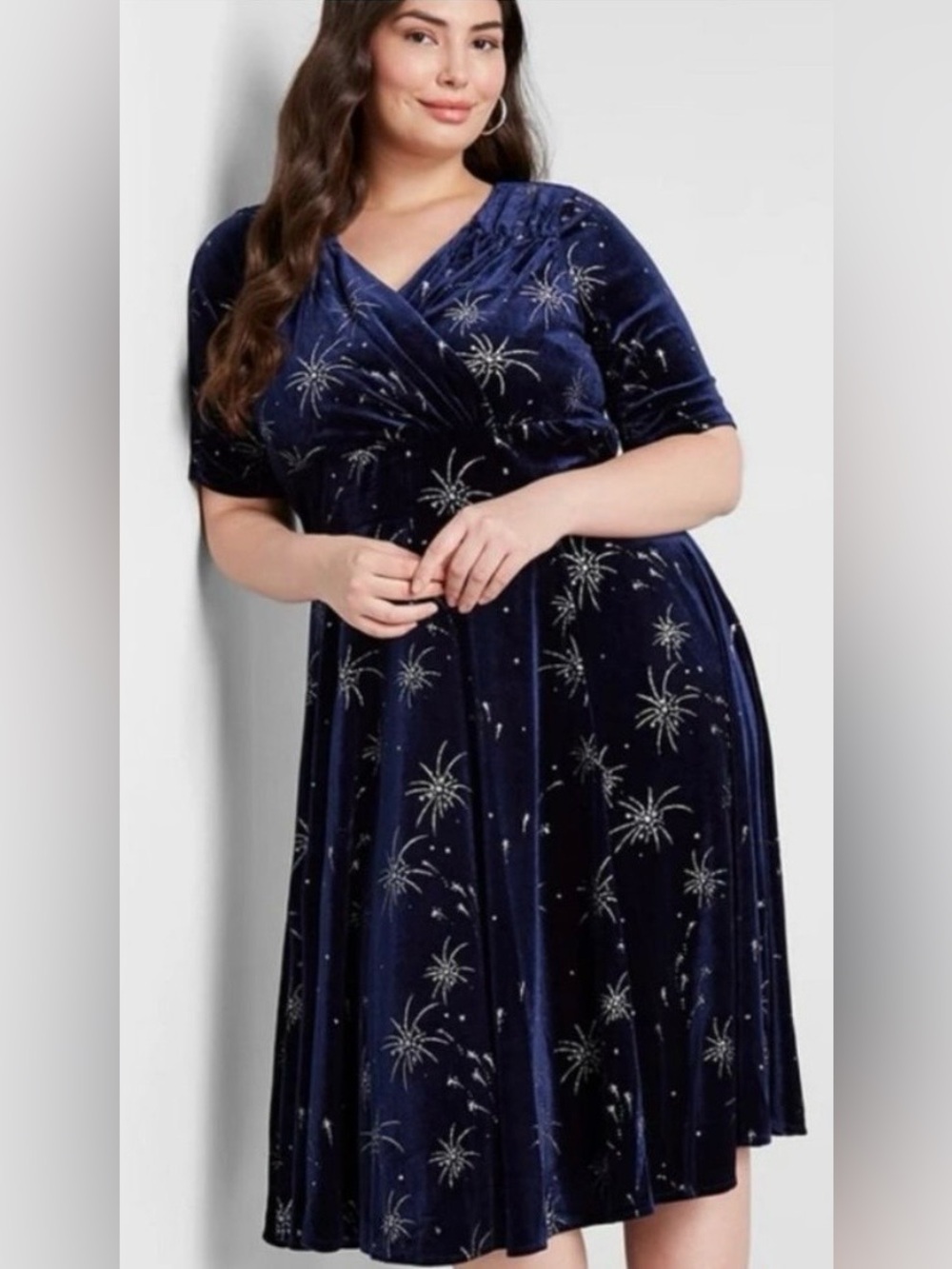 ModCloth x Collectif Blue Velvet Silver Firework Dress US 20